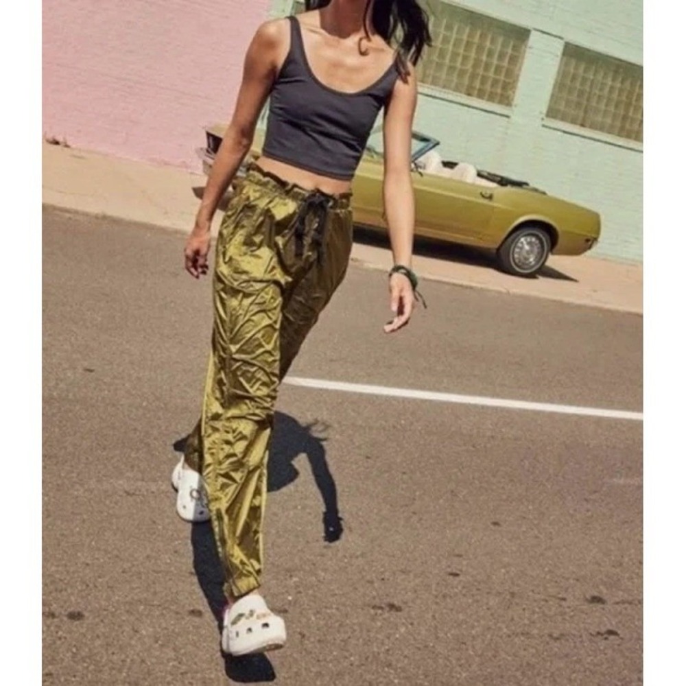 FP Movement Back To The Future Pants Womens Small Green Zip Ankle Gorpcore